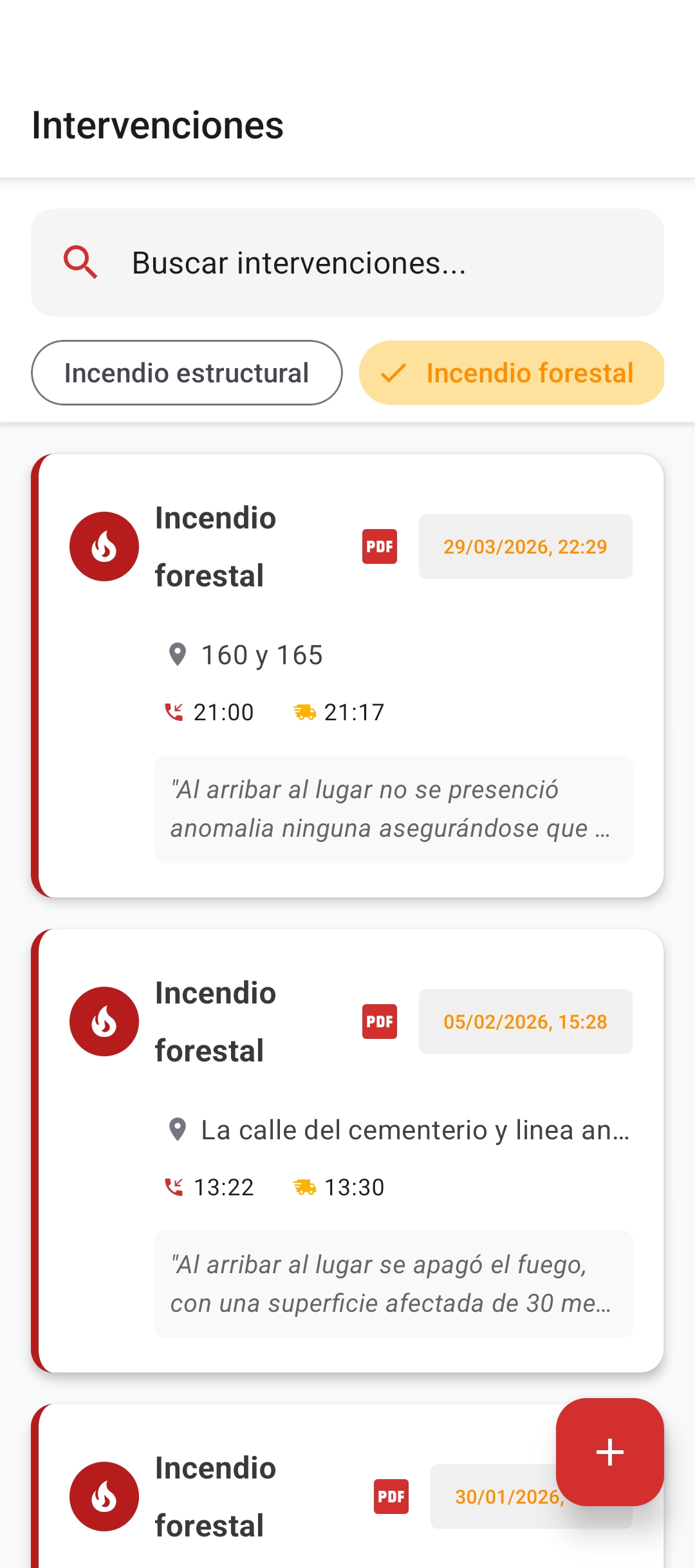Intervenciones Bomberos